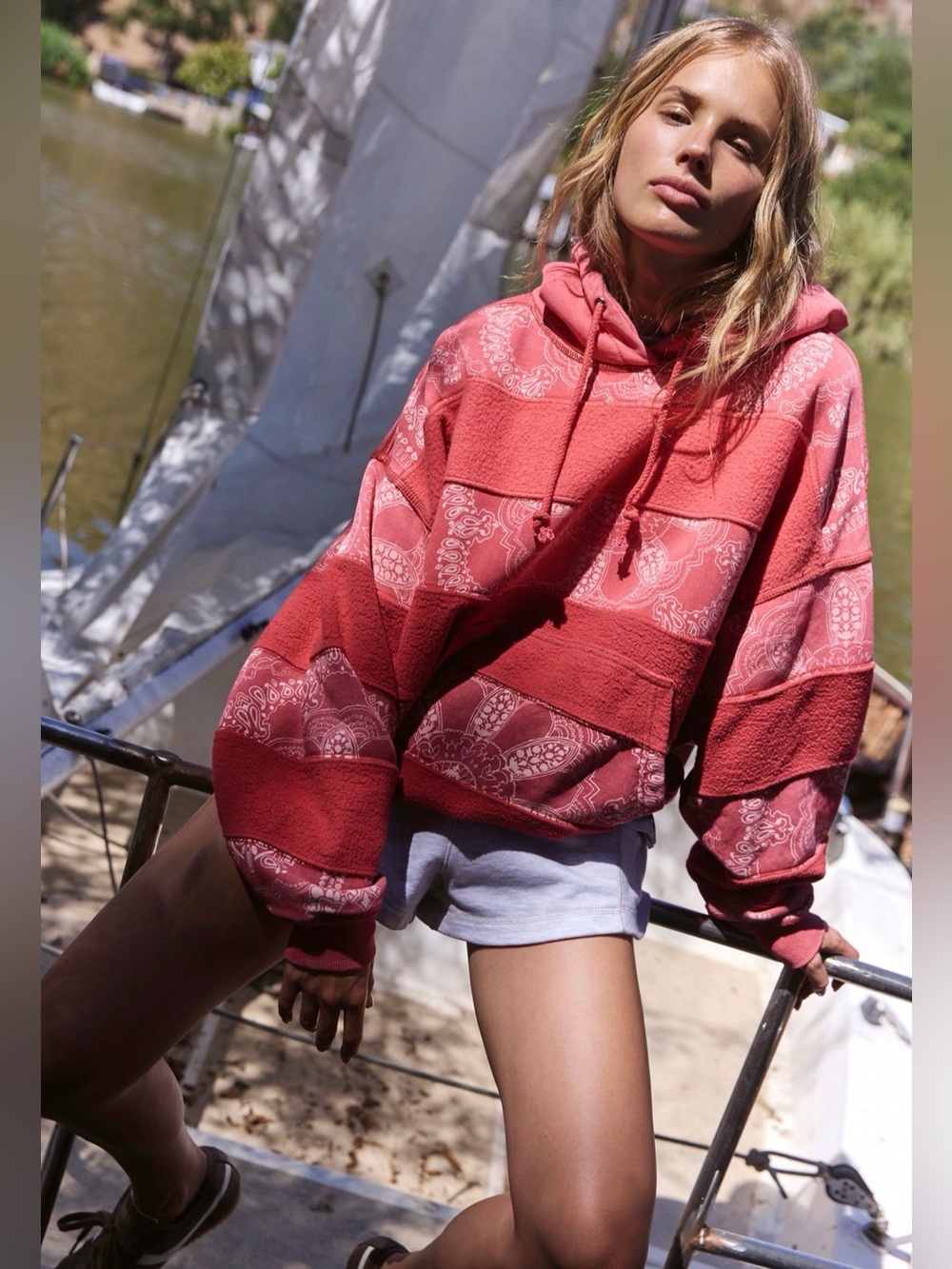 FP Movement Final Call Bandana Logo Hoodie in Bandana - Cranberry Combo - Picture 2 of 5